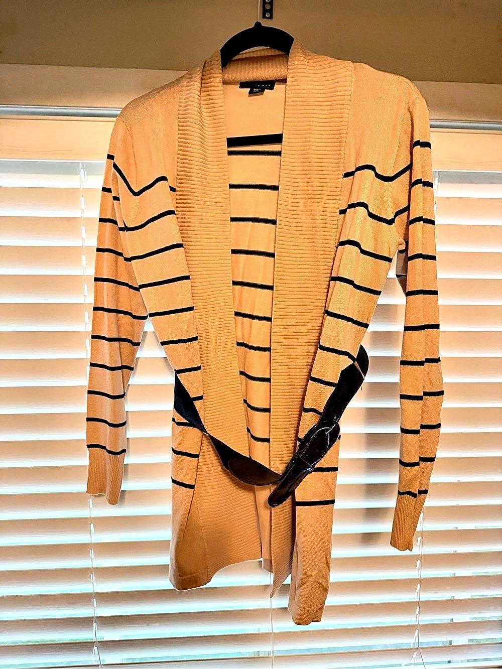 metaphor Striped Belted Cardigan in Tan & Black Size Small